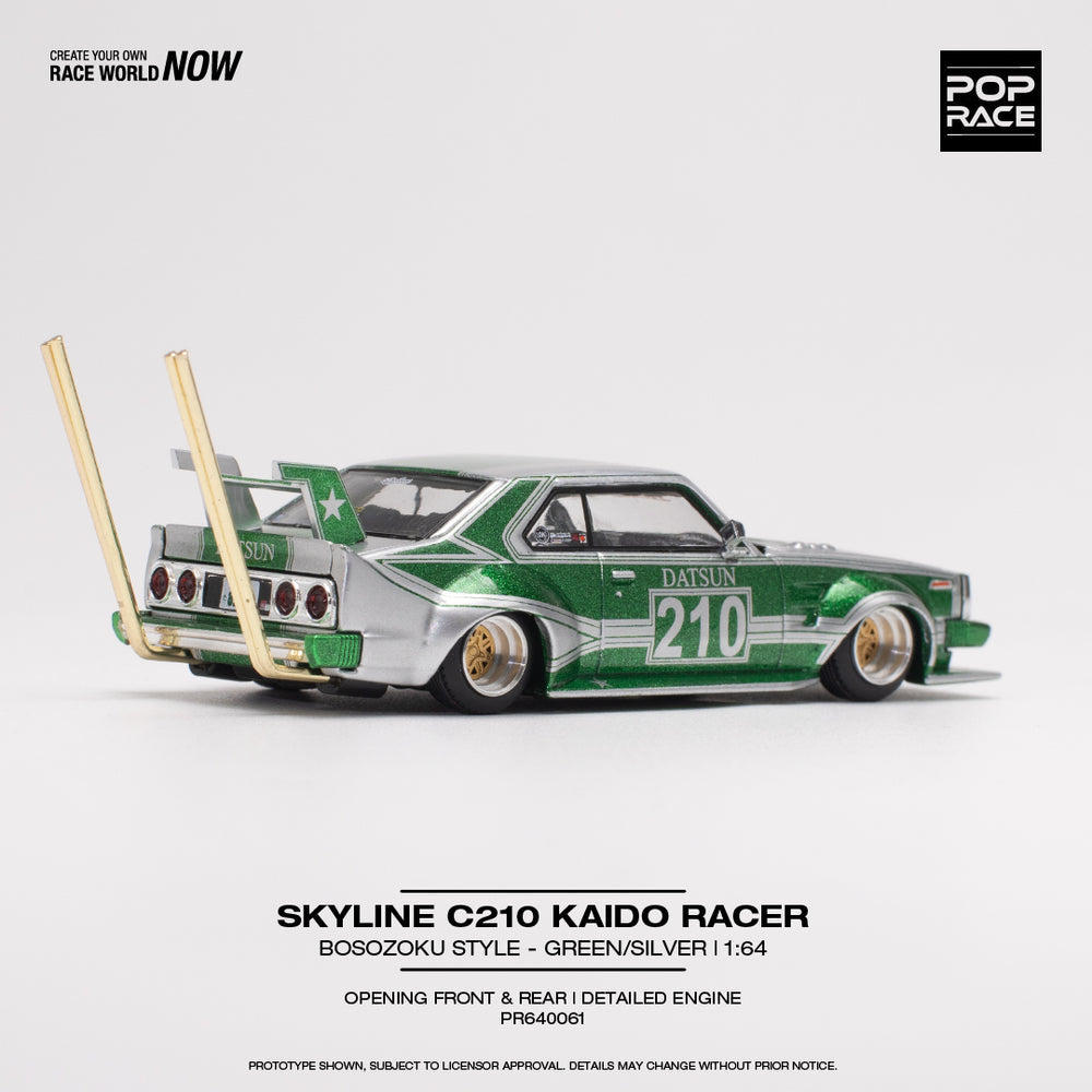 Pop Race 1/64 Nissan Skyline (C210) Bosozuko Style in Silver / Green