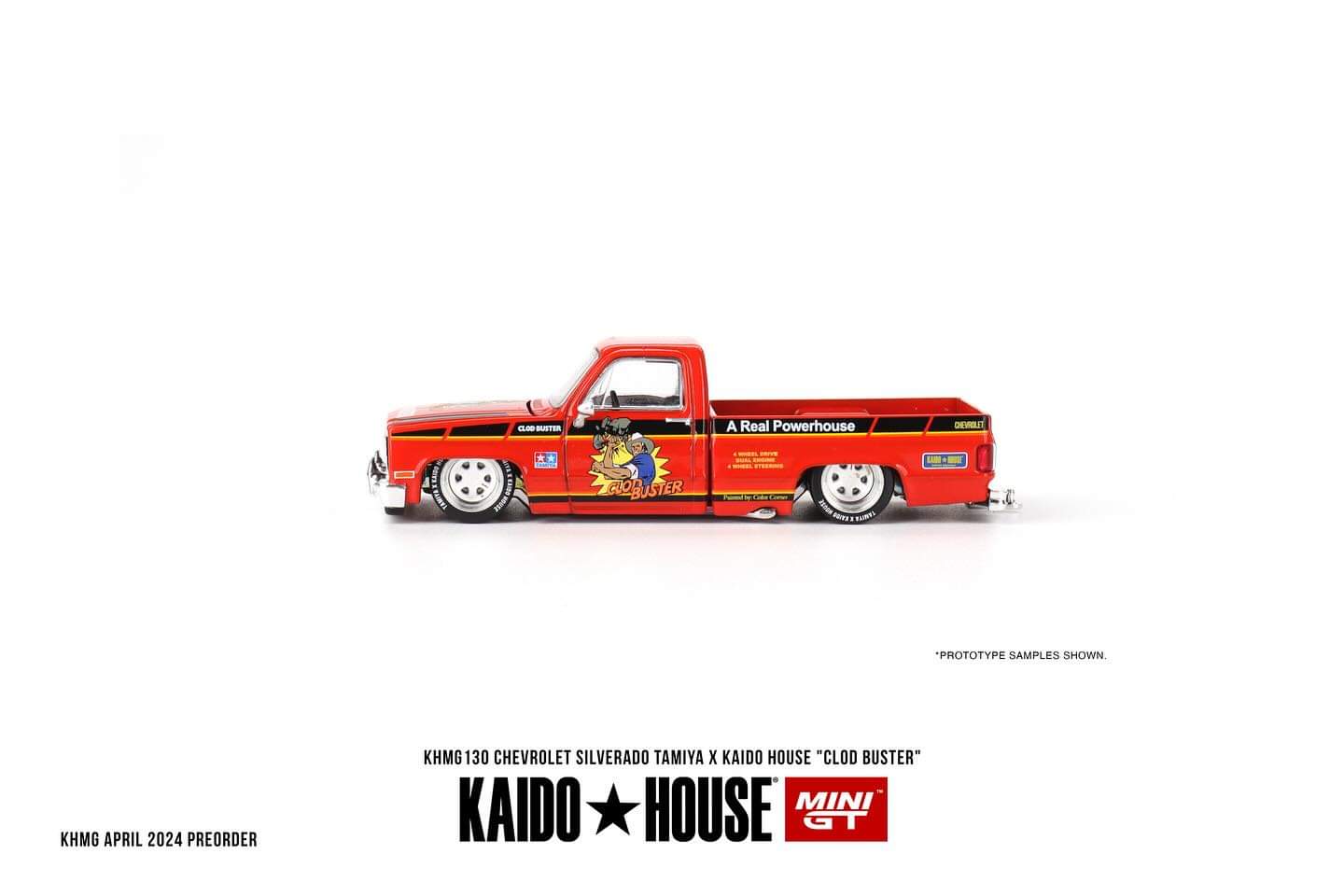 Kaido House x Mini GT 1:64 Chevrolet Silverado Tamiya x Kaido House ” CLOD BUSTER” – Orange