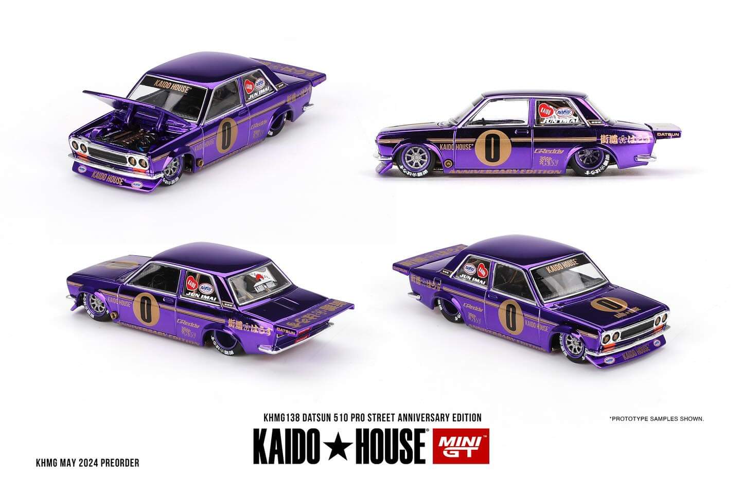 Kaido House x Mini GT 1:64 Datsun 510 Pro Street Anniversary Edition – Purple