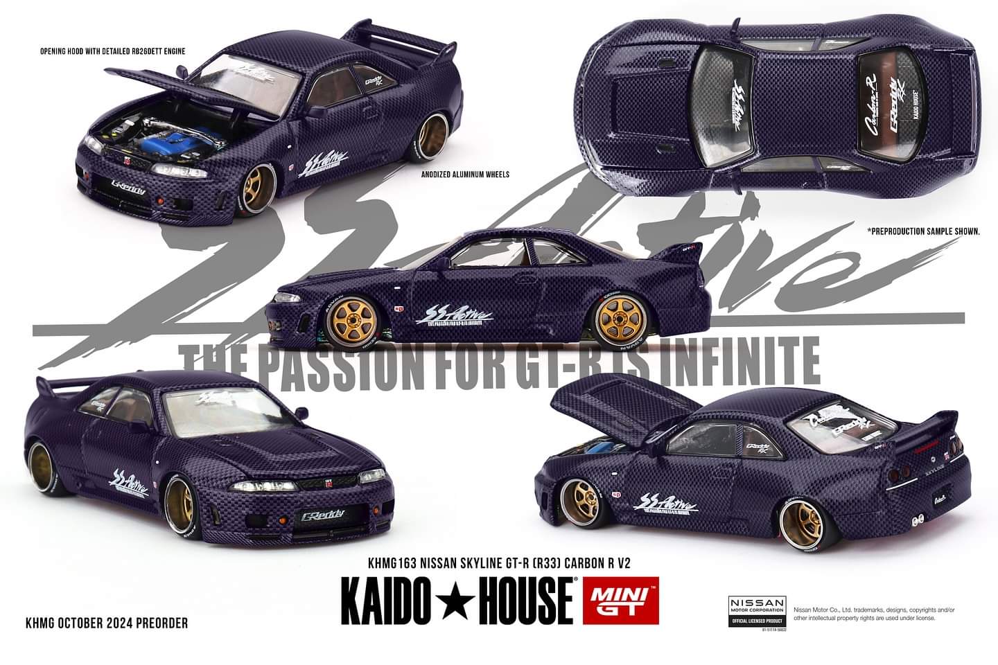Kaido House x Mini GT 1:64 Nissan Skyline GT-R (R33) Active Carbon R V2 – Purple Carbon