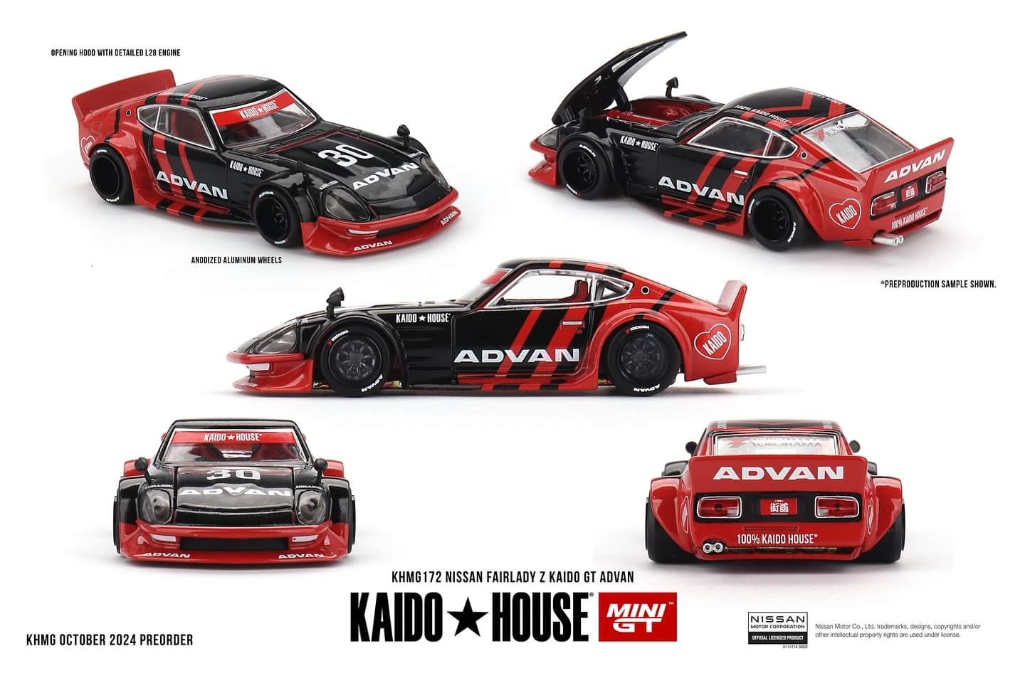 Kaido House x Mini GT 1:64 Nissan Fairlady Z Kaido GT ADVAN – Black