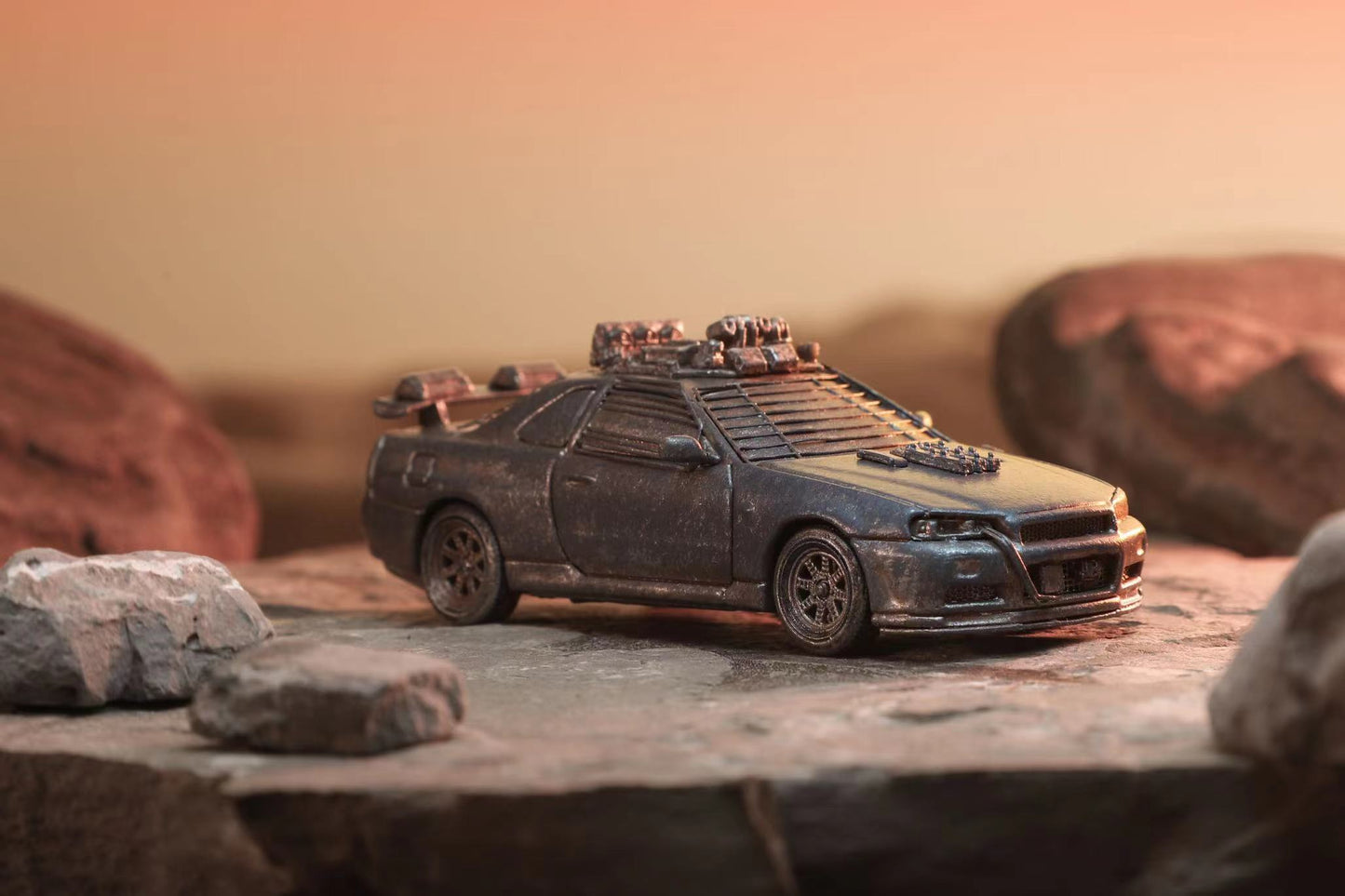 Stance Hunters Nissan Skyline R34 GT-R - Mad Max Doomsday Wasteland Style with Figure