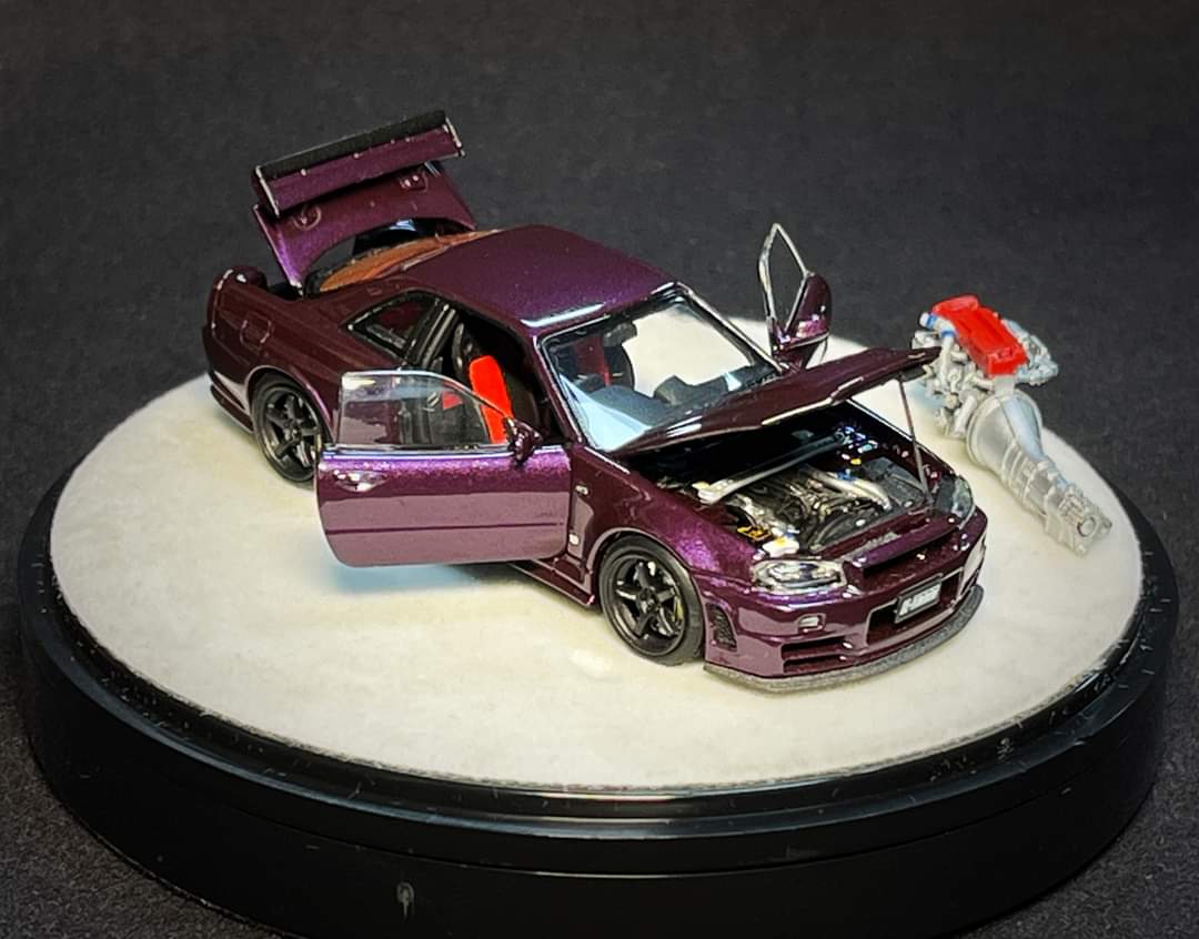 PGM x One Model Nissan R34 Z Tune Midnight Puprle Fully Opened-Diecast **Opened**