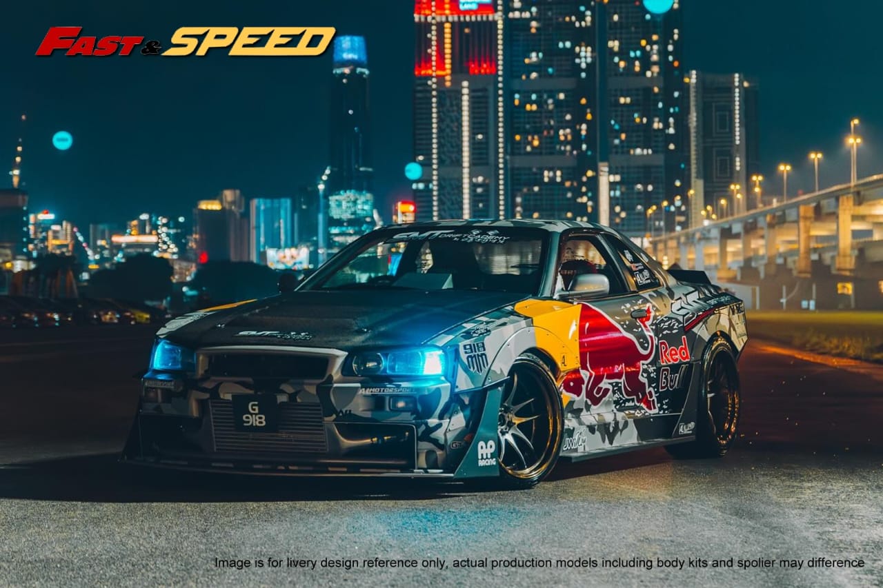 Fast Speed Nissan Skyline GT-R R34 Z-Tune in Redbull Livery