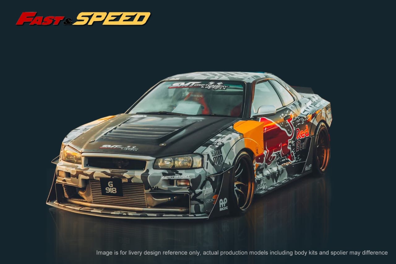 Fast Speed Nissan Skyline GT-R R34 Z-Tune in Redbull Livery