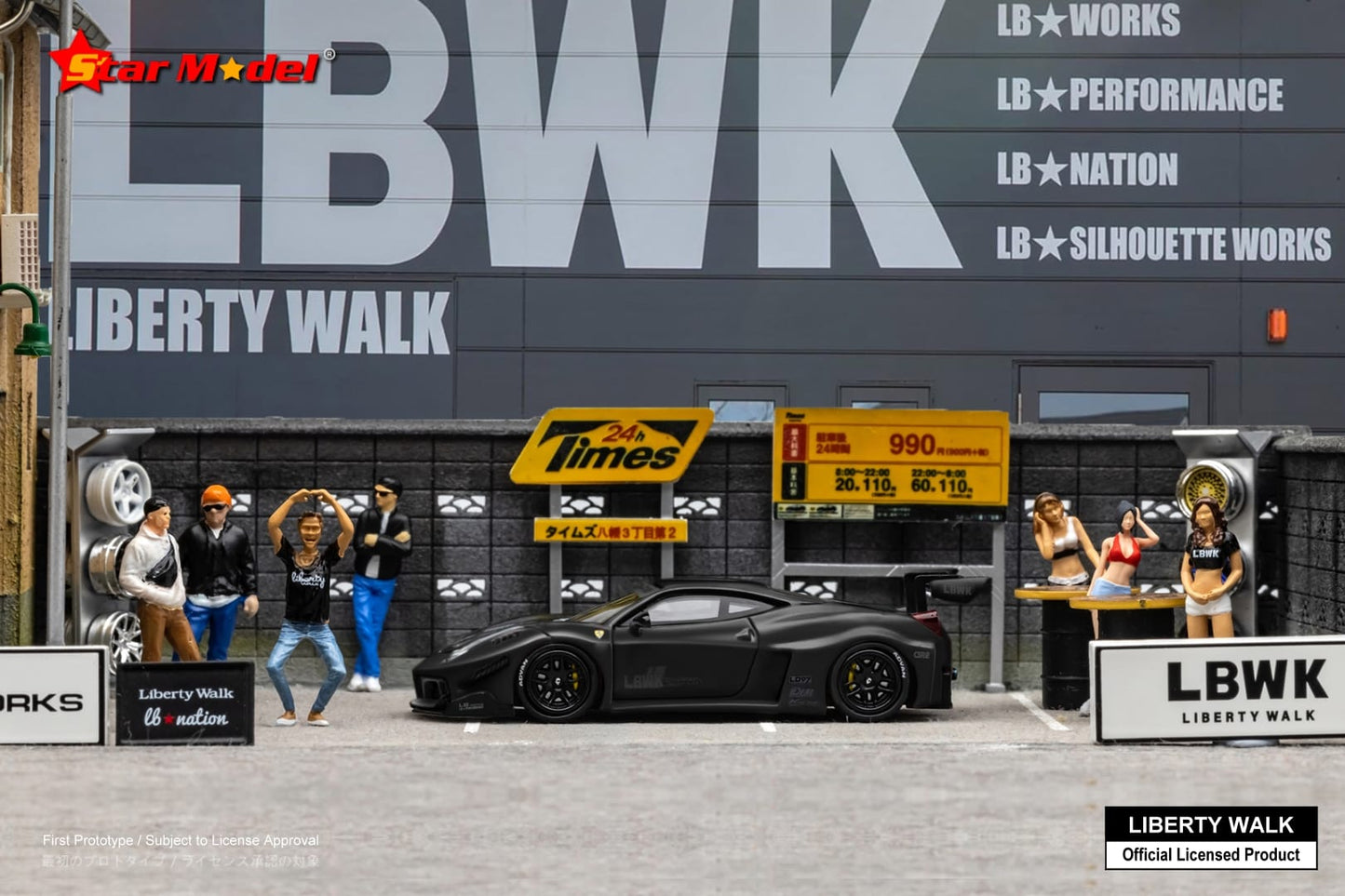 Star Model LB-Silhouette Works Ferrari 458 GT in Black with Carbon Hood w/ Figurine
