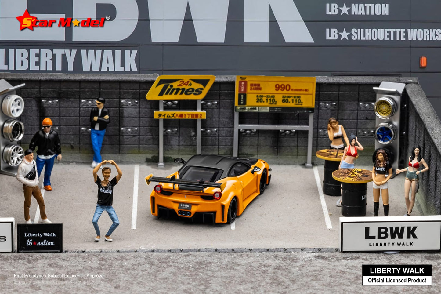 Star Model LB-Silhouette Works Ferrari 458 GT in Orange with Carbon Hood w/ Figurine