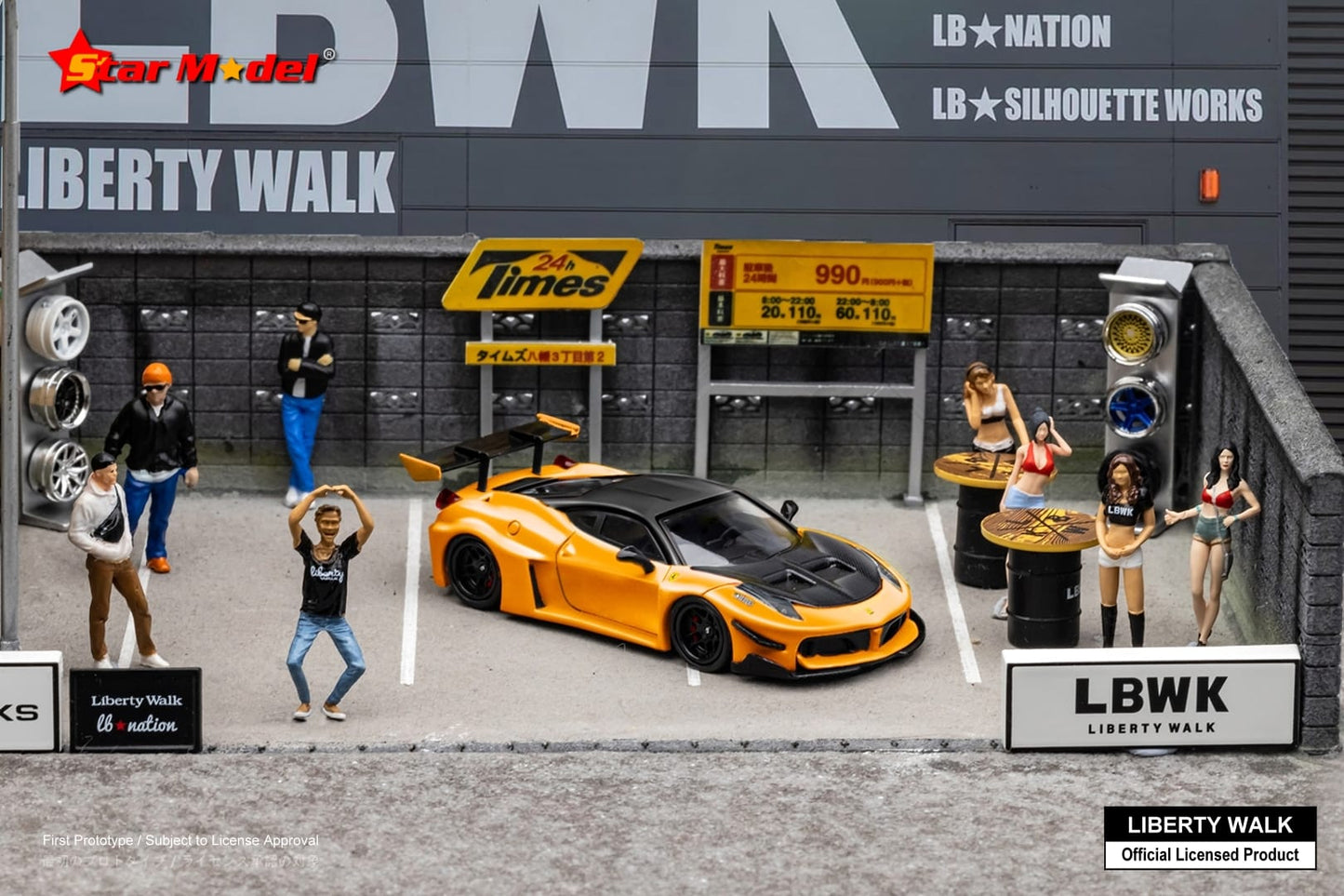 Star Model LB-Silhouette Works Ferrari 458 GT in Orange with Carbon Hood w/ Figurine