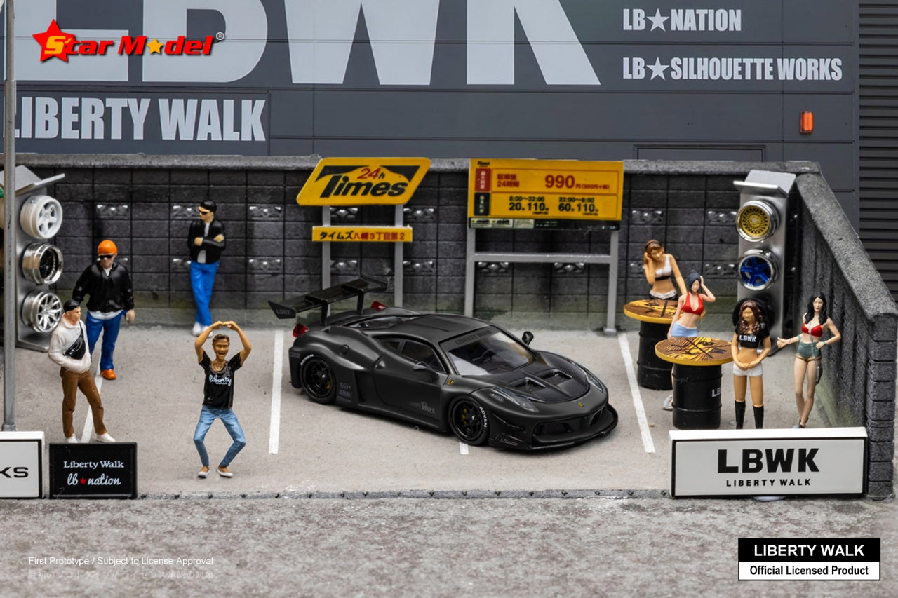 Star Model LB-Silhouette Works Ferrari 458 GT in Black with Carbon Hood w/ Figurine