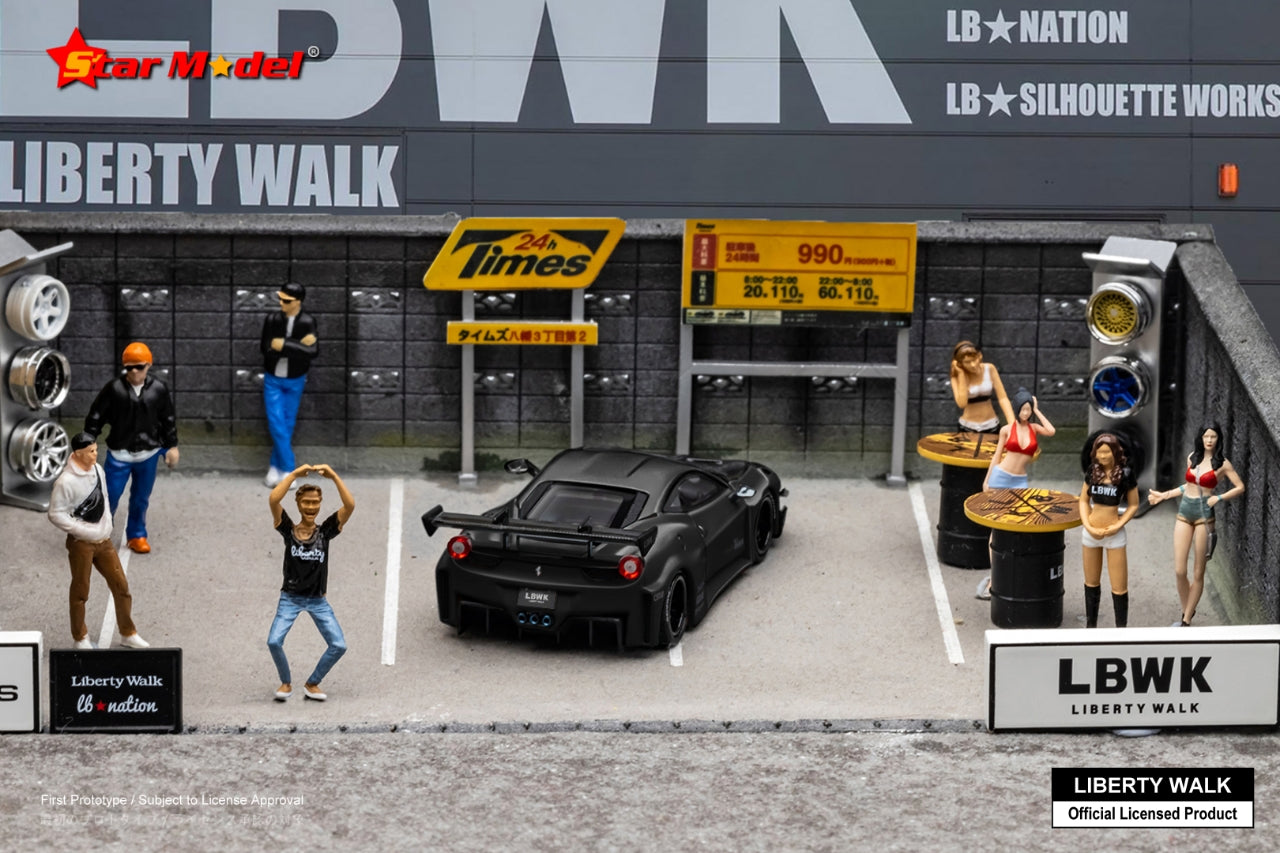 Star Model LB-Silhouette Works Ferrari 458 GT in Black with Carbon Hood w/ Figurine