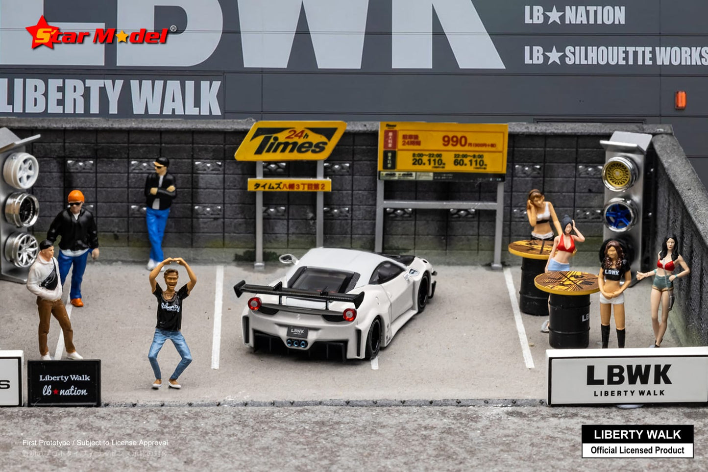 Star Model LB-Silhouette Works Ferrari 458 GT in White with Carbon Hood w/ Figurine