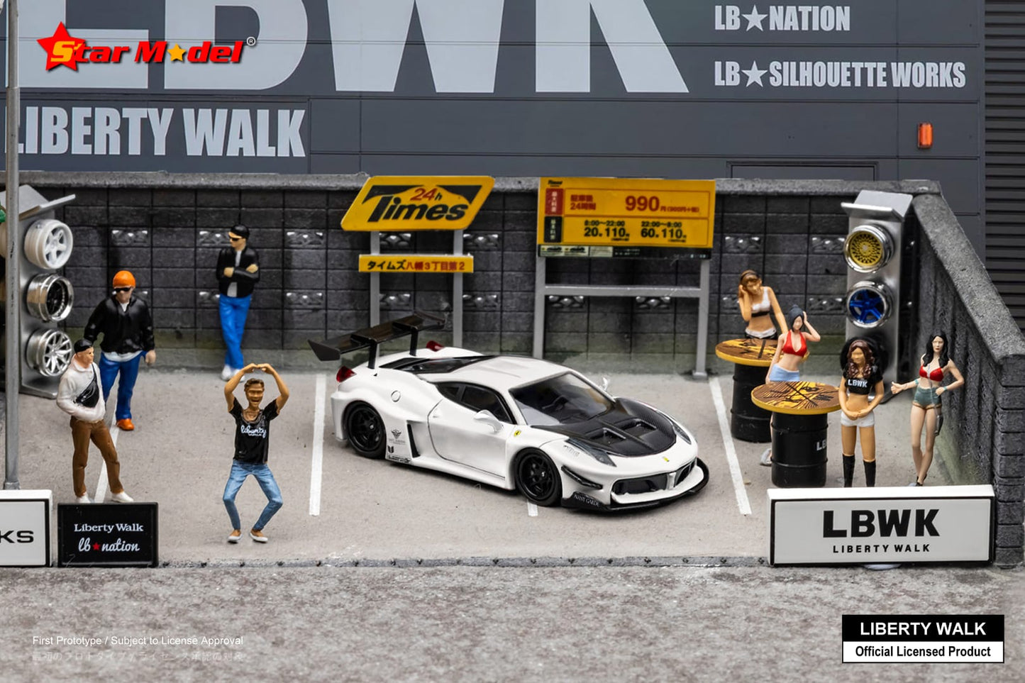Star Model LB-Silhouette Works Ferrari 458 GT in White with Carbon Hood w/ Figurine