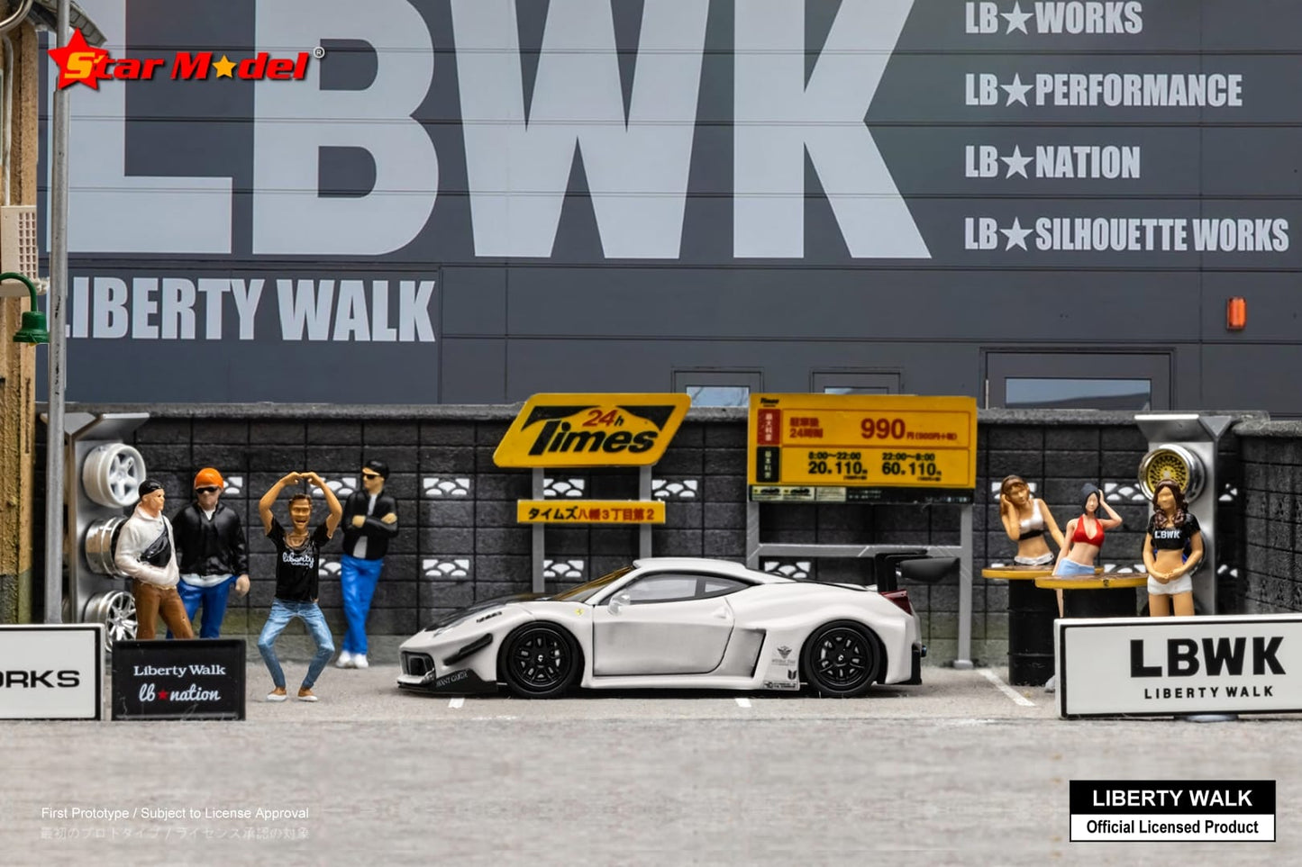 Star Model LB-Silhouette Works Ferrari 458 GT in White with Carbon Hood w/ Figurine