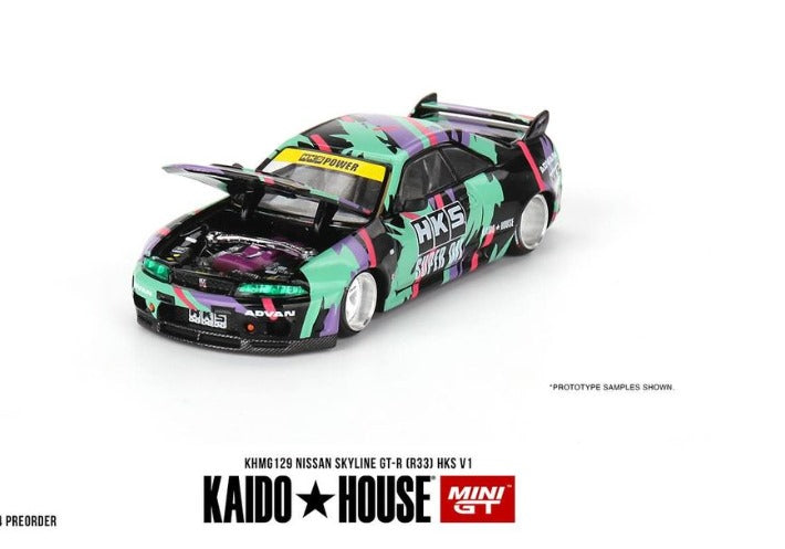 Kaido House x Mini GT 1:64 Nissan Skyline GT-R (R33) HKS V1 – Black Green