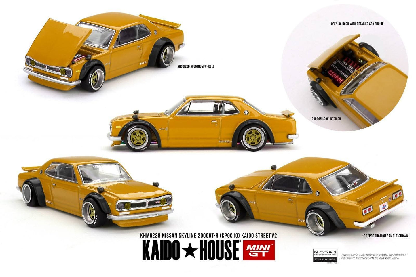 Kaido House x Mini GT 1:64 Nissan Skyline 2000 GT-R (KPGC10) Kaido Street V2 – Yellow **Opened**