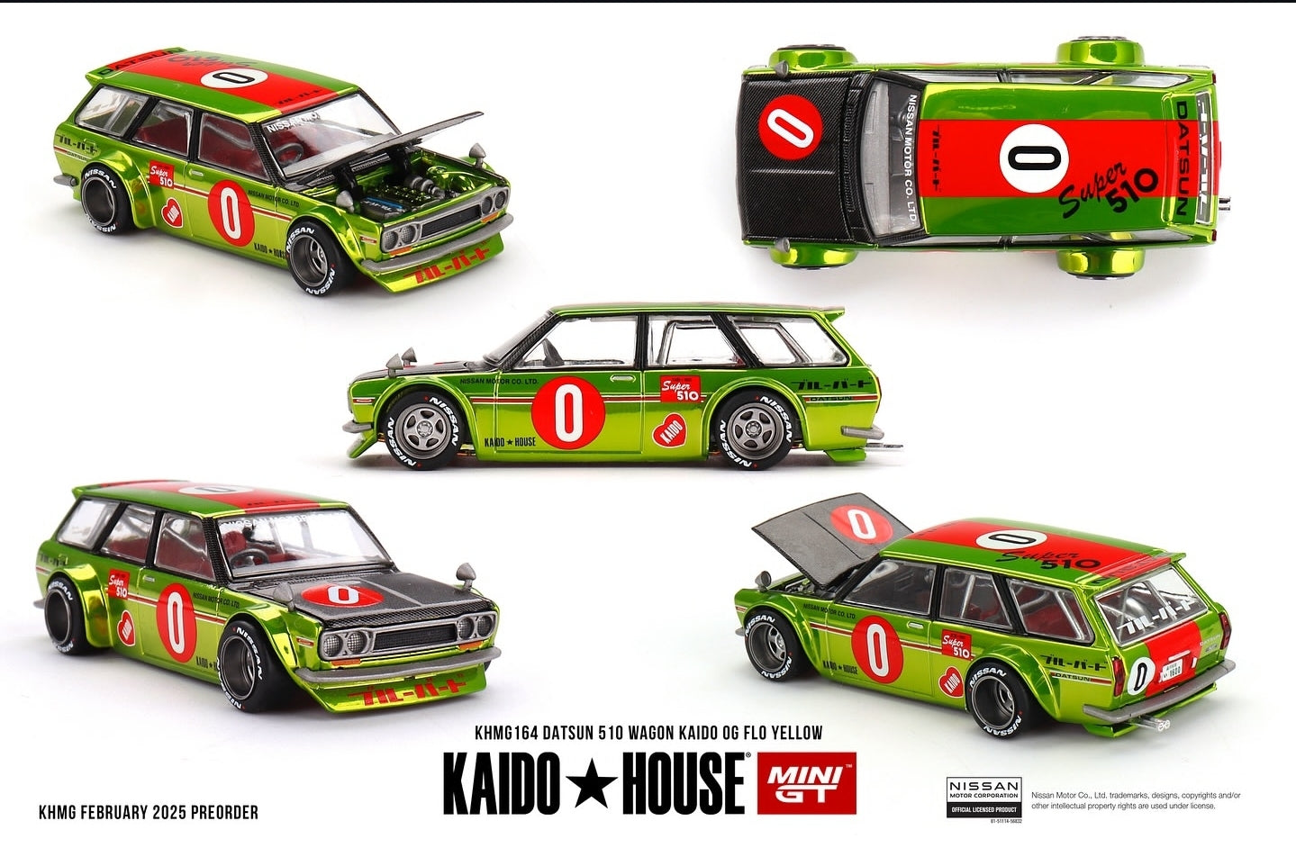 Kaido House x Mini GT 1:64 Datsun KAIDO 510 Wagon OG FLO Yellow KHMG164