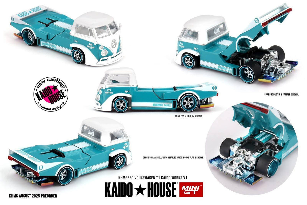 Kaido House x Mini GT Volkswagen T1 KAIDO WORKS V1 – Turquoise/White