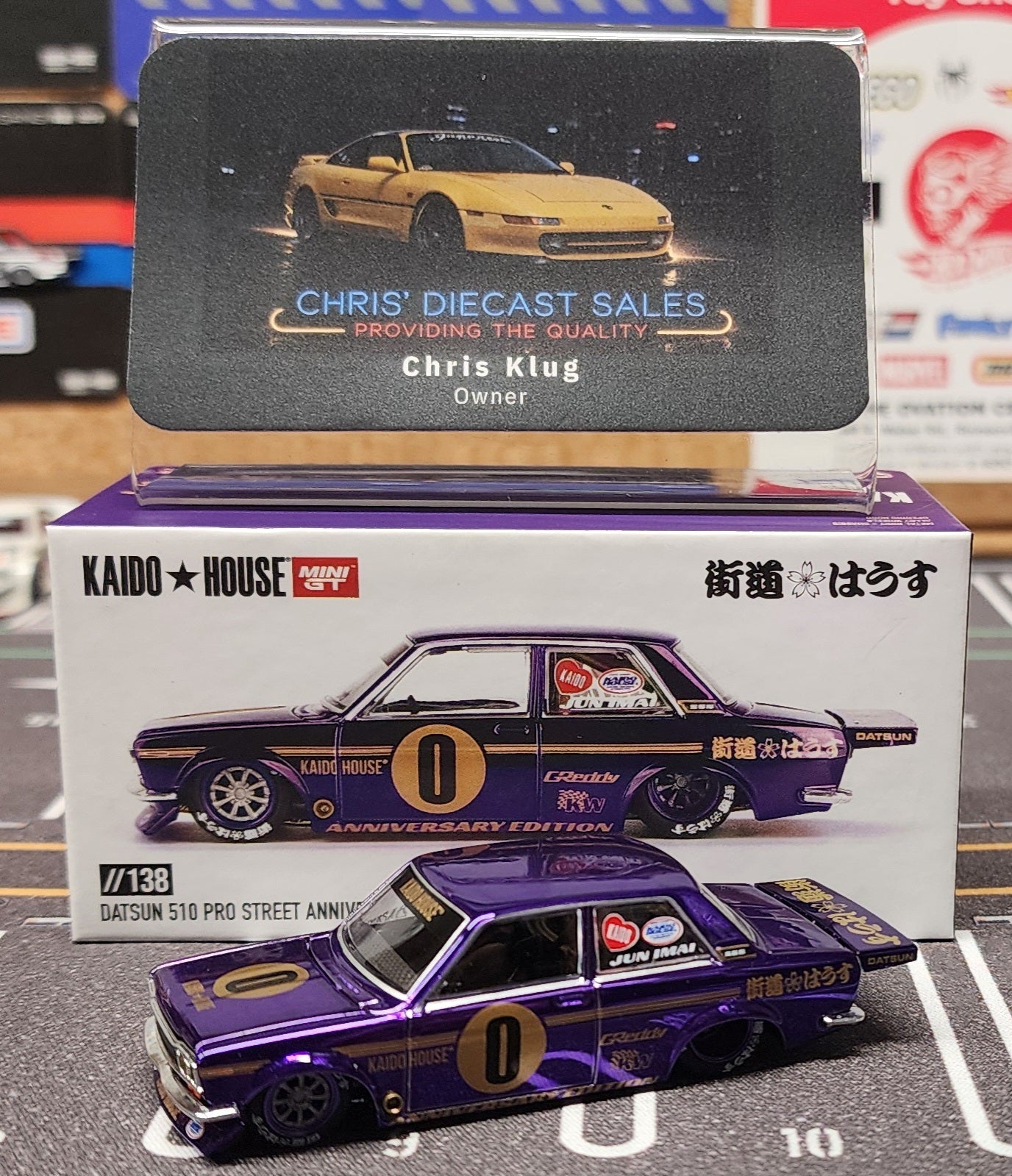 *OPENED* Kaido House x Mini GT 1:64 Datsun 510 Pro Street Anniversary Edition – Purple