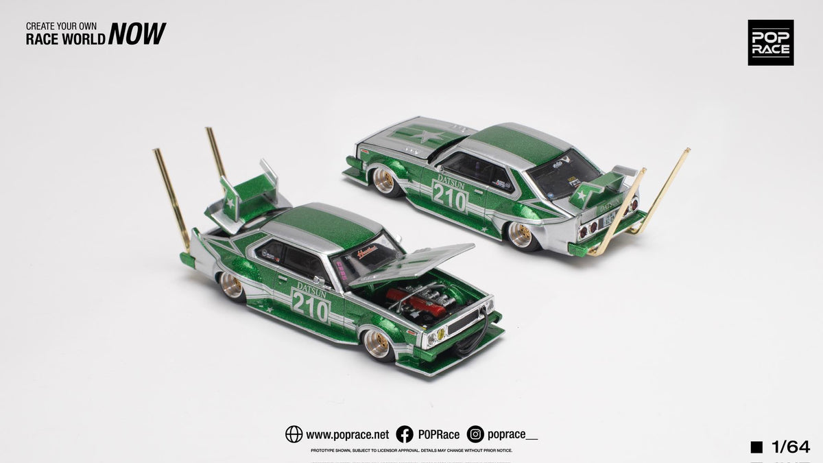 [Pre-Order] Pop Race 1/64 Nissan Skyline (C210) Bosozuko Style in Silver / Green