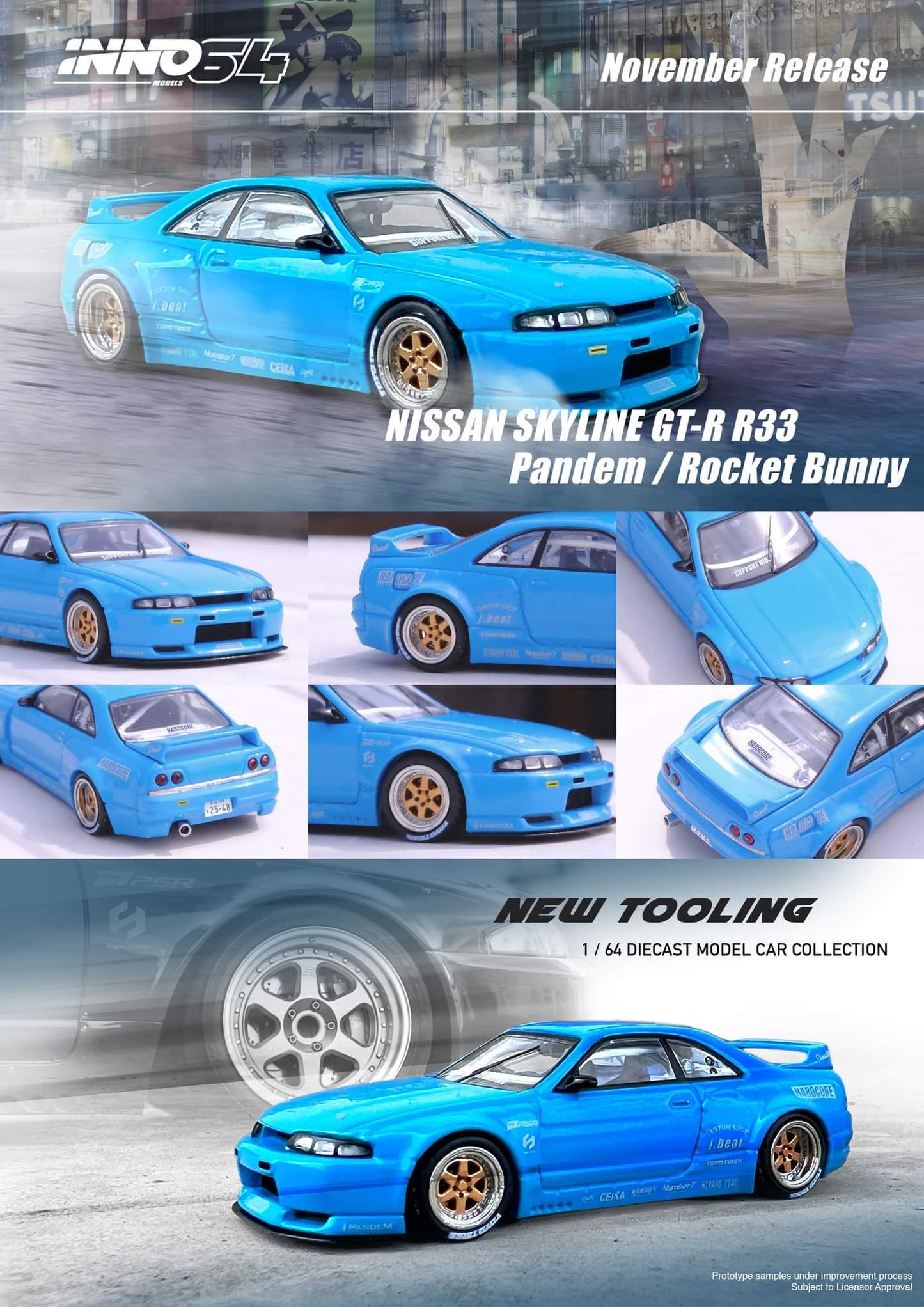 [Pre-Order] Inno64 Nissan Skyline GT-R R33 "Pandem / Rocket Bunny" Widebody in Blue