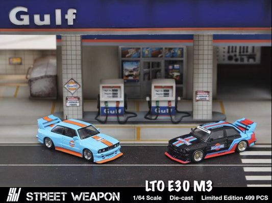 [Pre-Order] Street Weapon BMW M3 E30 LTO in GULF / MARTINI BLACK Livery 1:64 Limited to 499 Pcs Each