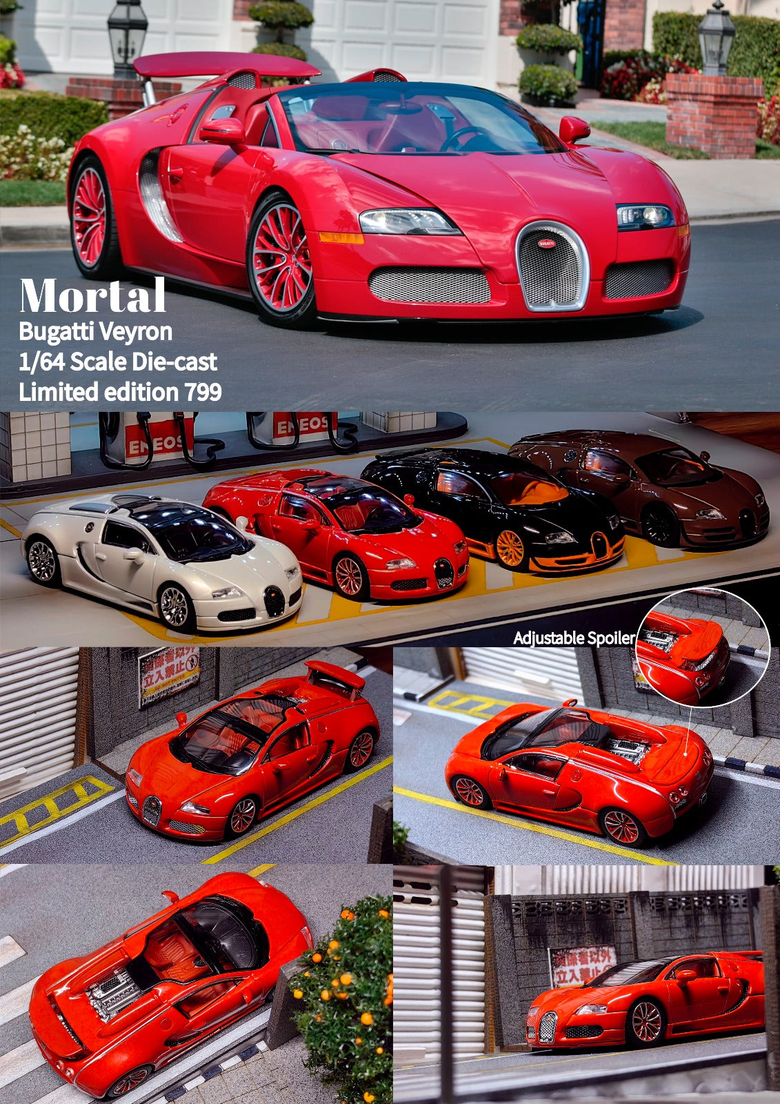 [Pre-Order] Mortal Bugatti Veyron in Red With Adjustable Wing