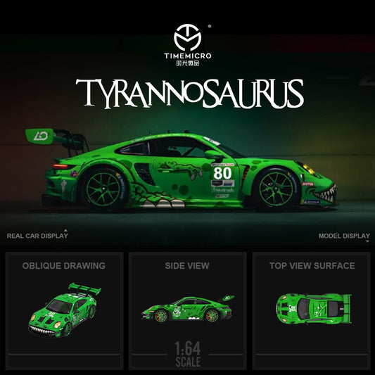 [Pre-Order] Time Micro Porsche GT3 RS Green Tyrannosaurus Livery w/ Figurine