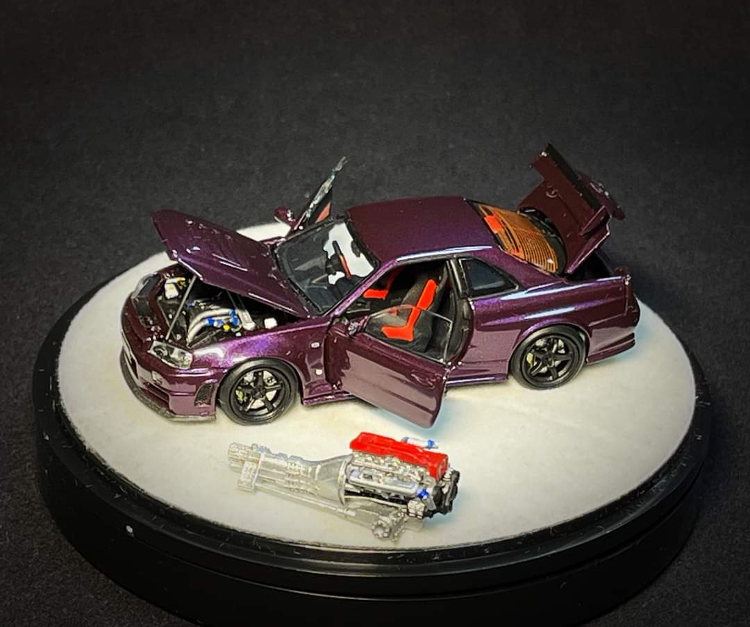 PGM x One Model Nissan R34 Z Tune Midnight Puprle Fully Opened-Diecast **Opened**