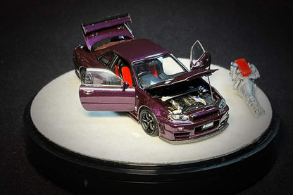 PGM x One Model Nissan R34 Z Tune Midnight Puprle Fully Opened-Diecast **Opened**