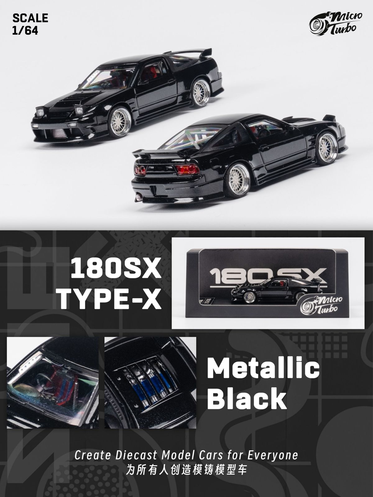 [Pre-Order] MicroTurbo Custom Nissan 180SX Type X in Metallic Black