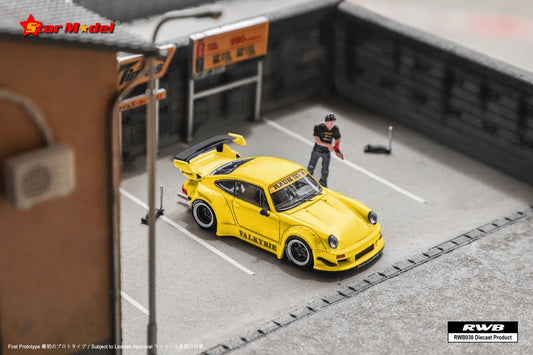 Star Model Porsche RWB 930 GT Wing in Valkyrie in Yellow with Figurine