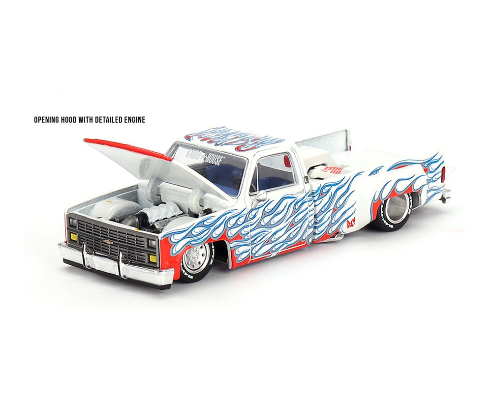 [Pre-Order] Kaido House x Mini GT 1:64 Chevrolet Silverado Dually on Fire V2 – White Flames