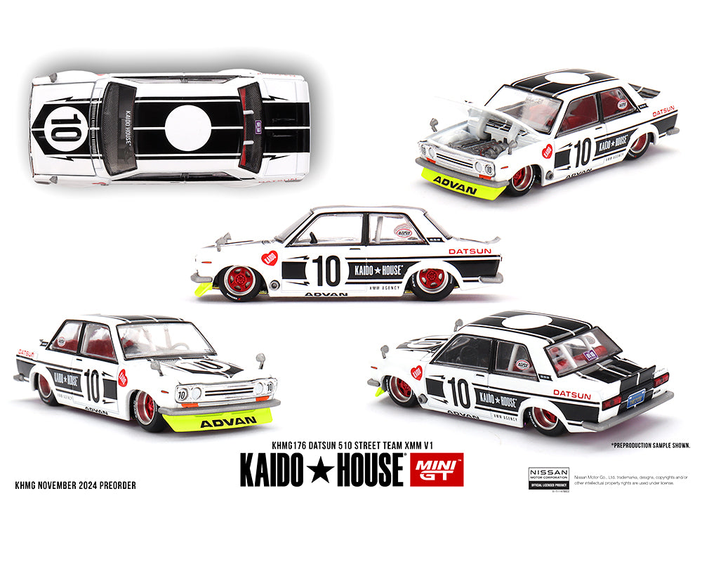 [Pre-Order] Kaido House x Mini GT 1:64 Datsun 510 Street Team XMM V1- White