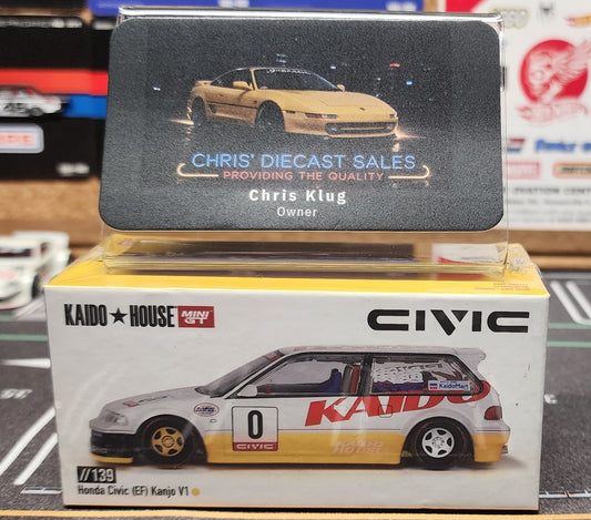 Kaido House x Mini GT 1:64 Honda Civic (EF) Kanjo V1 – White/Yellow