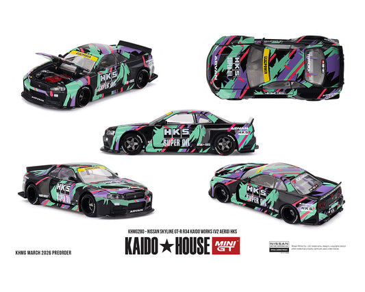 [Pre-Order] Kaido House x Mini GT 1:64 Nissan Skyline GT-R R34 Kaido Works (V2 Aero) HKS – Limited Edition