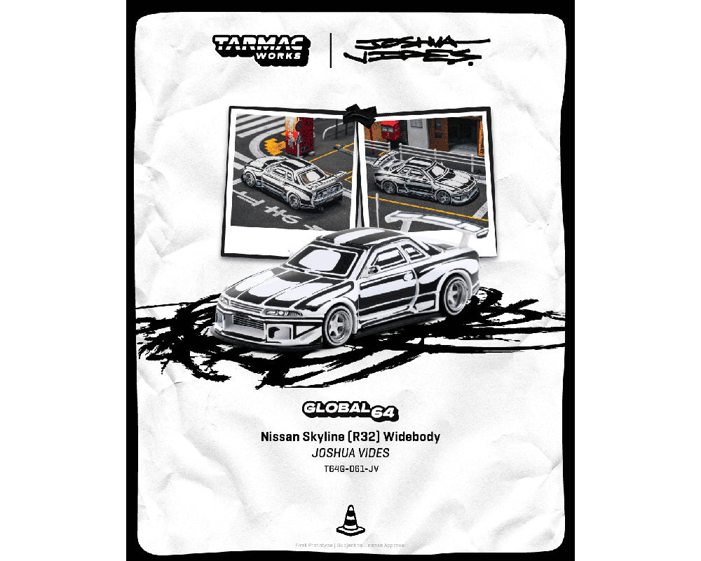 [Pre-Order] Tarmac Works 1:64 Nissan Skyline (R32) Widebody – Designed by JOSHUA VIDES – Matte White – Global64