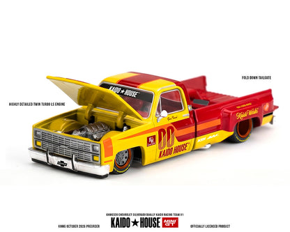 [Pre-Order] Kaido House x Mini GT Chevrolet Silverado Dually Kaido Racing Team V1 – Yellow Red Two- Tone