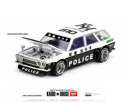 [Pre-Order] Kaido House x Mini GT Datsun KAIDO 510 Wagon Police – Black White Two-Tone