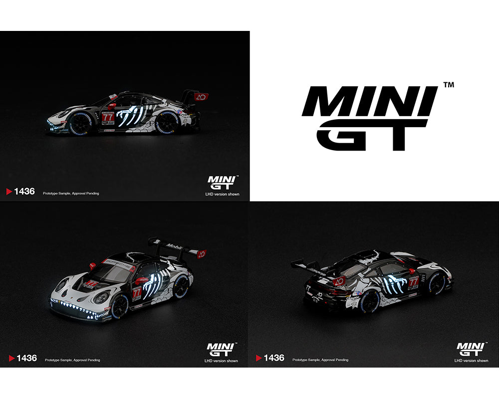 [Pre-Order] Mini GT Porsche 911 GT3 R (992) #77 AO Racing “Skeleton Rexy” 2026 IMSA Petit Le Mans – (Glow in the Dark)
