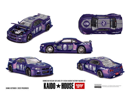 [Pre-Order] Kaido House x Mini GT Nissan Skyline GT-R (R34) Kaido factory Racing V2 – Midnight Purple