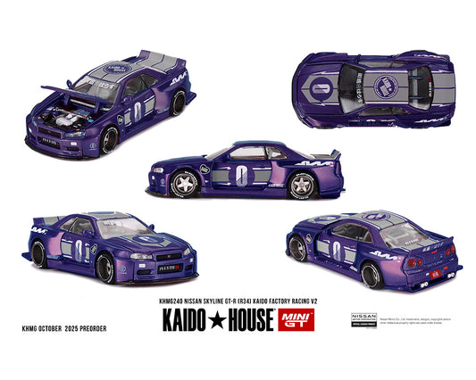 [Pre-Order] Kaido House x Mini GT Nissan Skyline GT-R (R34) Kaido factory Racing V2 – Midnight Purple