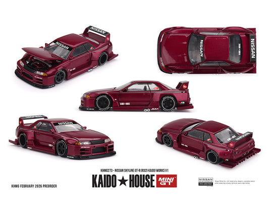 [Pre-Order] Kaido House x Mini GT 1:64 Nissan Skyline GT-R (R32) Kaido Works V1 – Burgundy Red