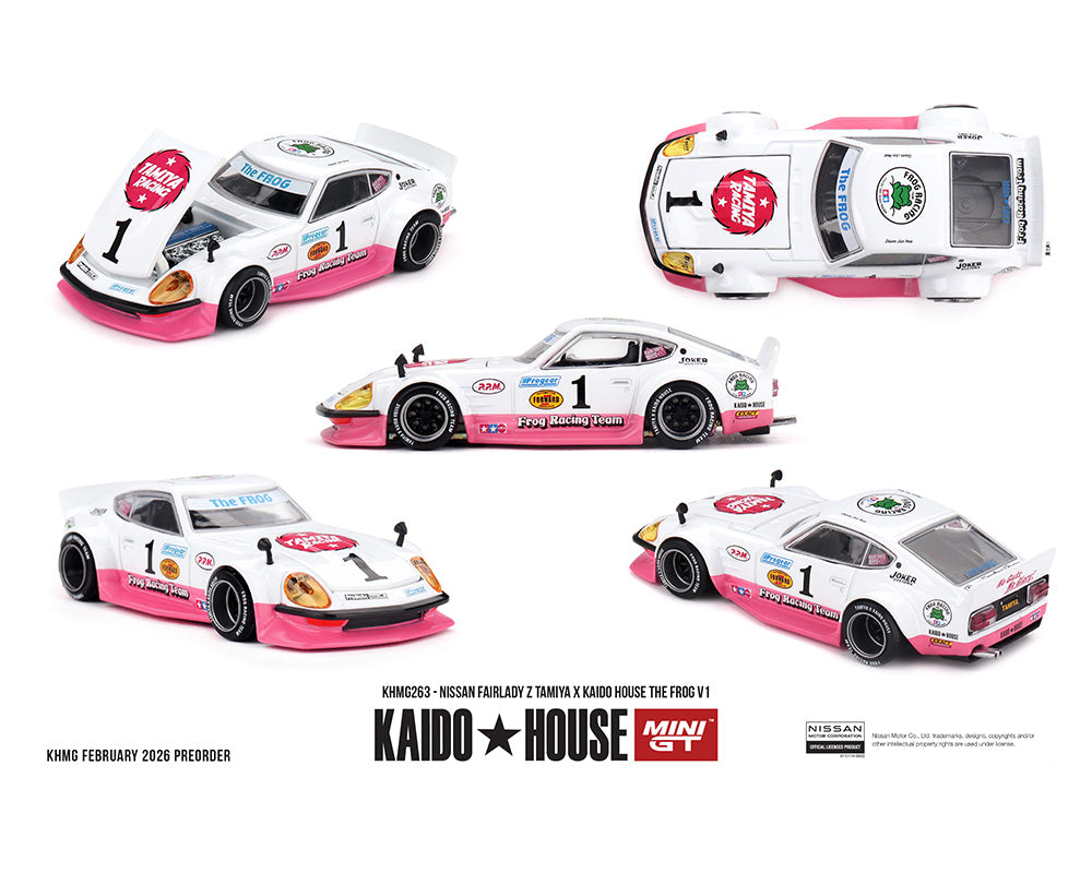 [Pre-Order] Kaido House x Mini GT 1:64 Nissan Fairlady Z Tamiya x Kaido House The Frog V1 – White/Pink