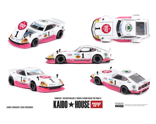 [Pre-Order] Kaido House x Mini GT 1:64 Nissan Fairlady Z Tamiya x Kaido House The Frog V1 – White/Pink