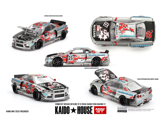 [Pre-Order] Kaido House x Mini GT 1:64 Nissan Skyline GT-R (R34) Kaido Star Racing V1- Silver