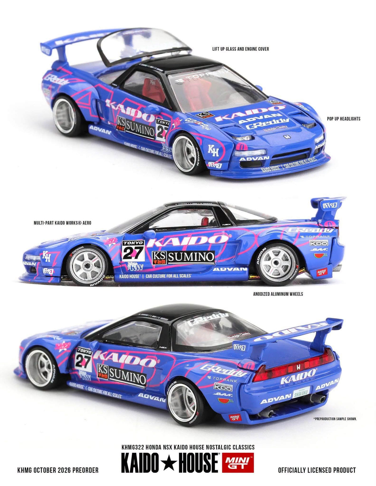 [Pre-Order] Kaido House x Mini GT Honda NSX Kaido House Nostalgic Classics – Blue