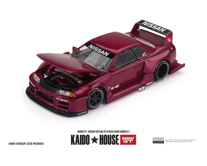 [Pre-Order] Kaido House x Mini GT 1:64 Nissan Skyline GT-R (R32) Kaido Works V1 – Burgundy Red