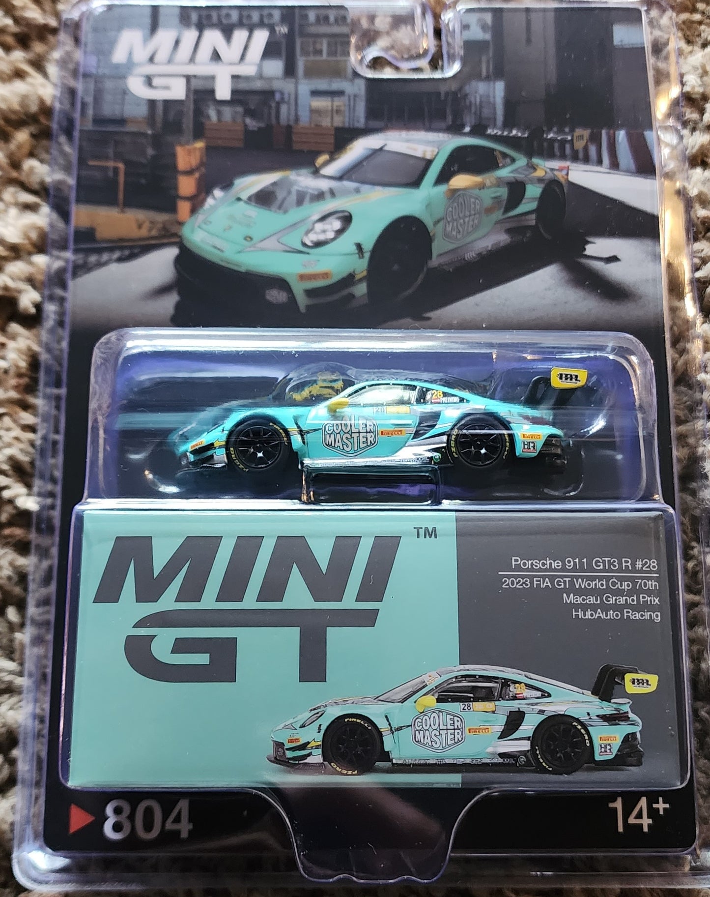 Mini-GT Porsche 911 GT3 R #28 HubAuto Racing2023 FIA GT World Cup 70th Macau Grand Prix
