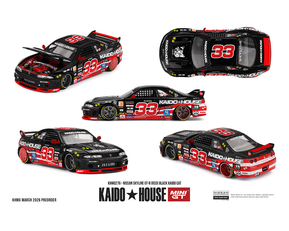 [Pre-Order] Kaido House x Mini GT 1:64 Nissan Skyline GT-R (R33) Black Kaido Cat – Limited Edition